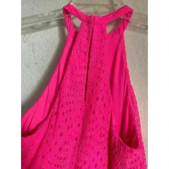 Lilly Pulitzer Quinn Halter Hot Pink Textured Knotty Lace Feminine Swing Dress S - Picture 3 of 11